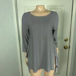 Lisa Bayne Top Shirt Women's Small Rayon Stretch Stripe 3/4 sleeve Lagenlook S9